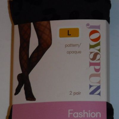 Joyspun Women's Purple Opaque & Black Flocked Leopard 2 Pack Tights Size L